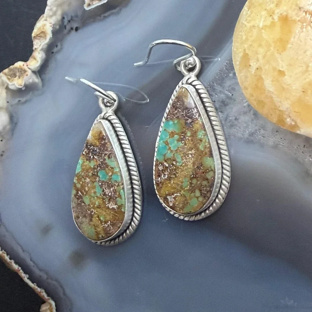 Sterling Southwestern Style Teardrop Royston Turquoise Dangle Earrings For Women